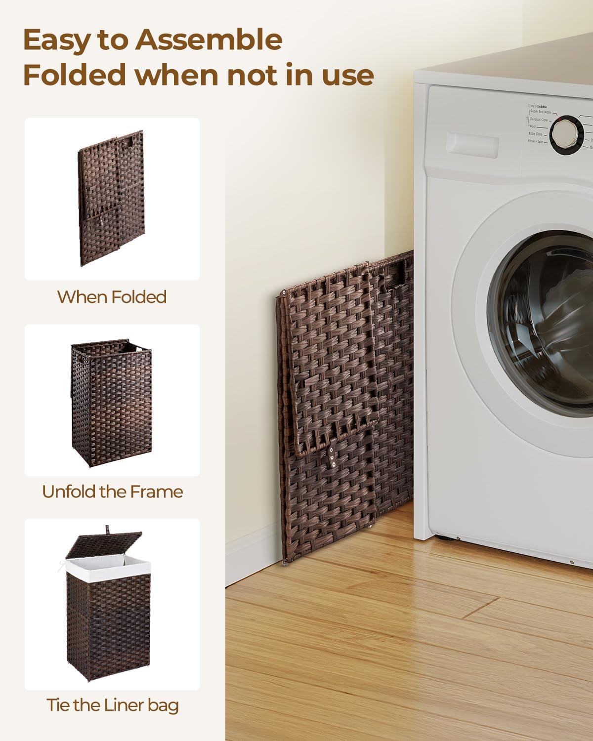 2 Removable Liner Bags & 2 Mesh Laundry Bags / Brown / 13.4 x 13.4 x 21.7 / 60L