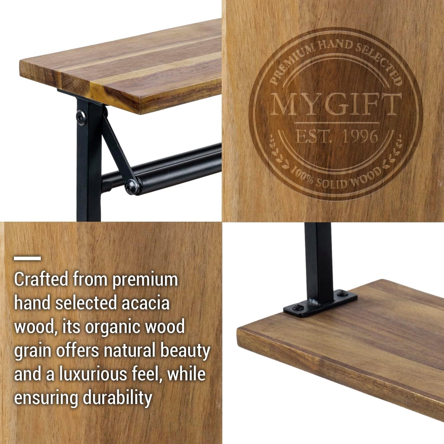 MyGift Acacia Wood Paper Towel Holder, Black Metal Frame & Top Shelf | Acacia wood holder keeps paper towel rolls