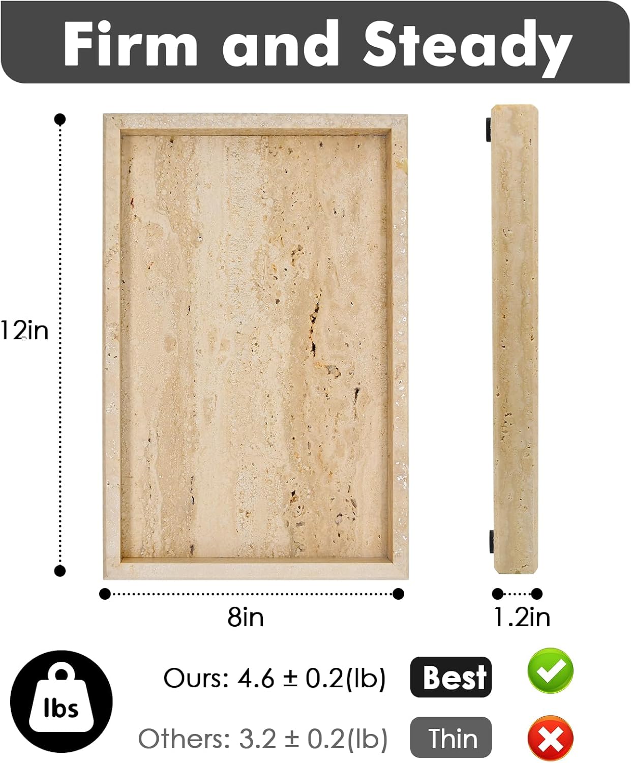 Real Tray / Rectangle Genuine Stone Tray / Travertine / 12 x 8 x 1.2 / Natural