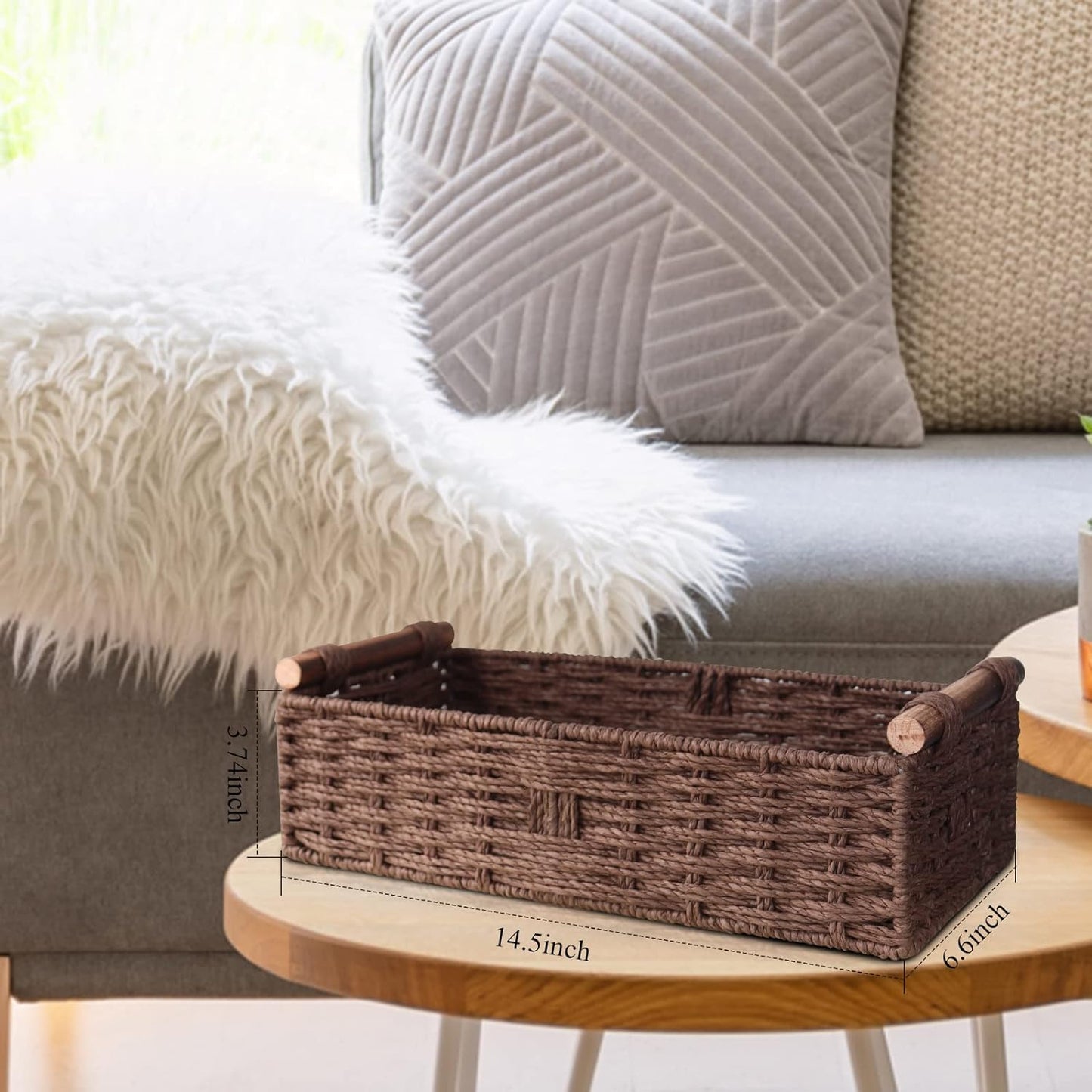 Round Paper Rope Storage Basket Wicker for Organizing / Brown