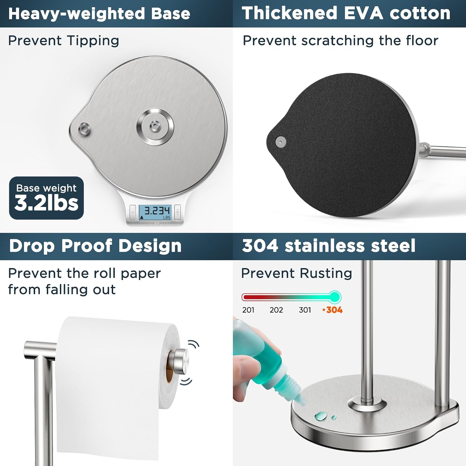 theaoo Heavy-Duty Toilet Paper Holder Stand, Bathroom Storage, Silver | Freestanding Toilet Tissue Paper Roll Holder
