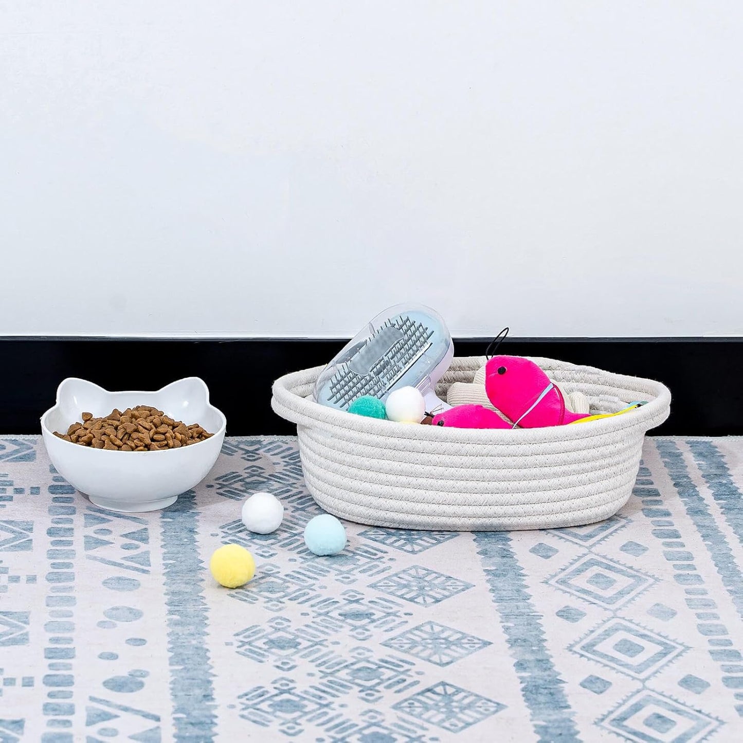 Small Woven Rope Toys Basket for Organizing Set 5 / White