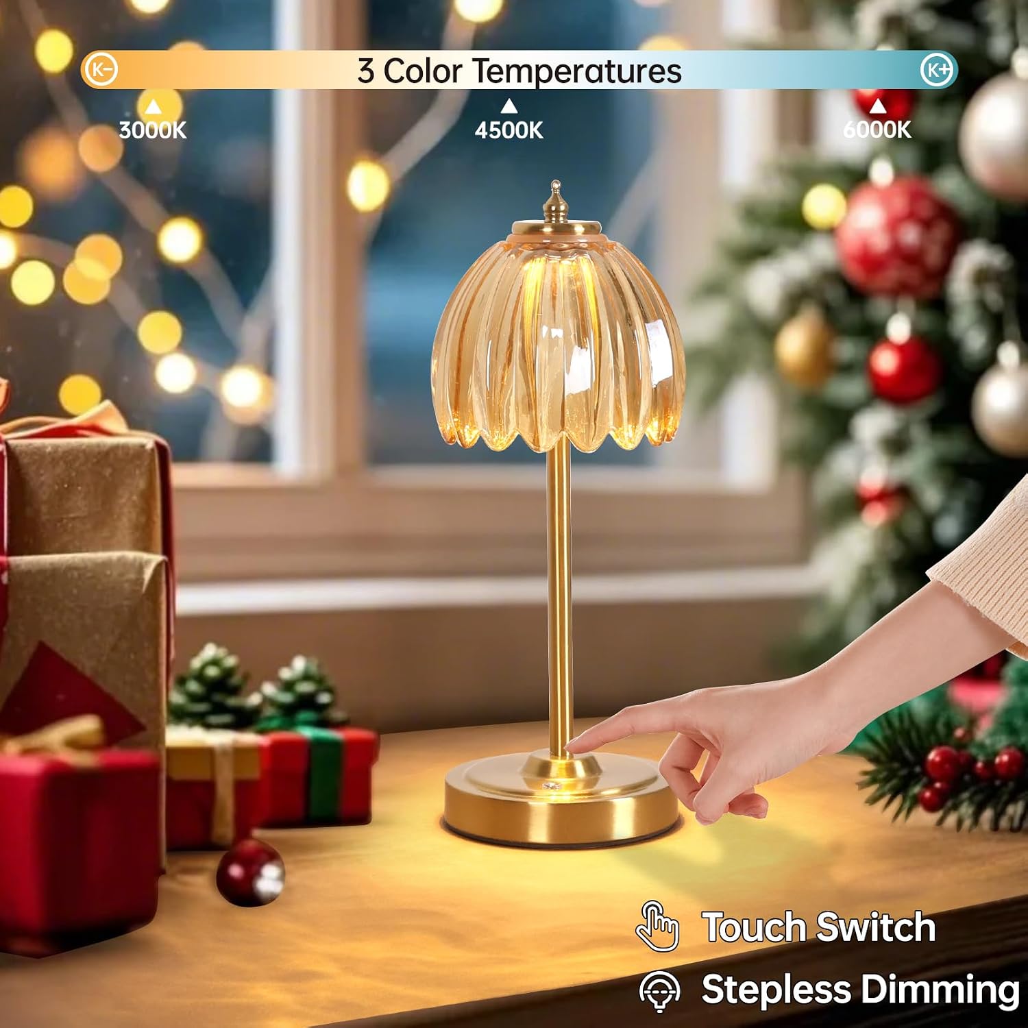Shenmoyl Set of 2 Tulip Table Lamp with 5000mAh Battery & Touch Control, Cordless Table Lamp with 3 Colors, Dimmable