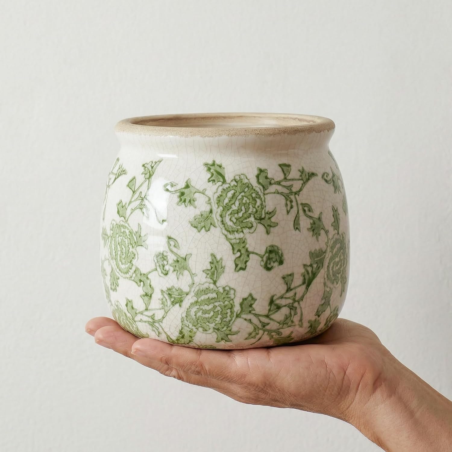 Vintage Ceramic Planter / Green-round