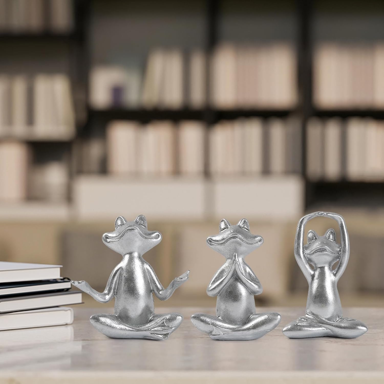 Silver Frog Figurines Yoga Decor -Frog Yoga Statues for Modern Living / Silver Frog-3 / Set of 3