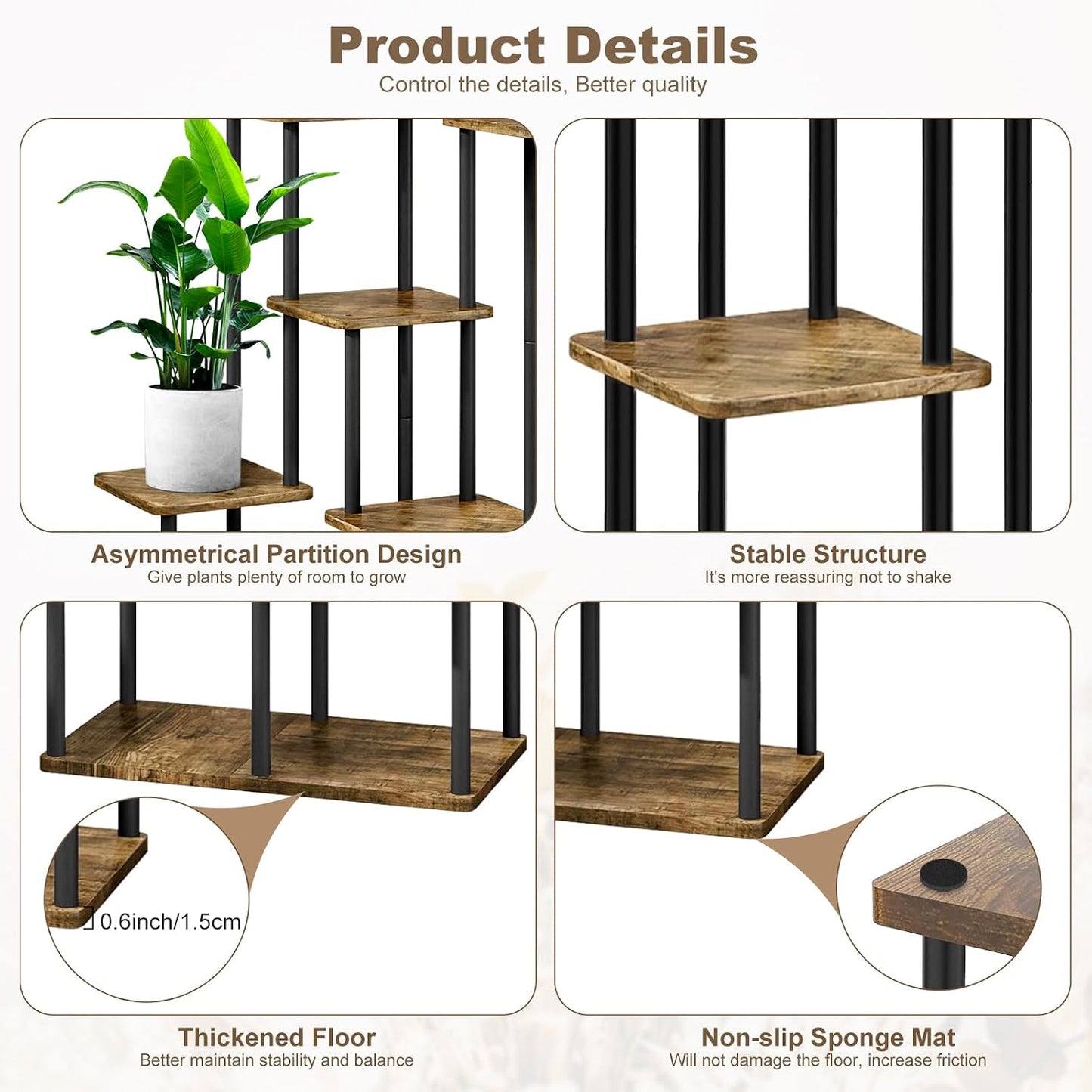 7 Tier Plant Stand Indoor, Thickened Metal Wood Corner Plant Shelf Stands for Multiple Plants, Indoor Tall Plants Stand