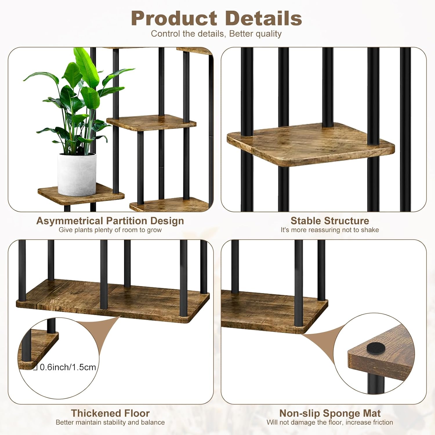 7 Tier Plant Stand Indoor, Thickened Metal Wood Corner Plant Shelf Stands for Multiple Plants, Indoor Tall Plants Stand