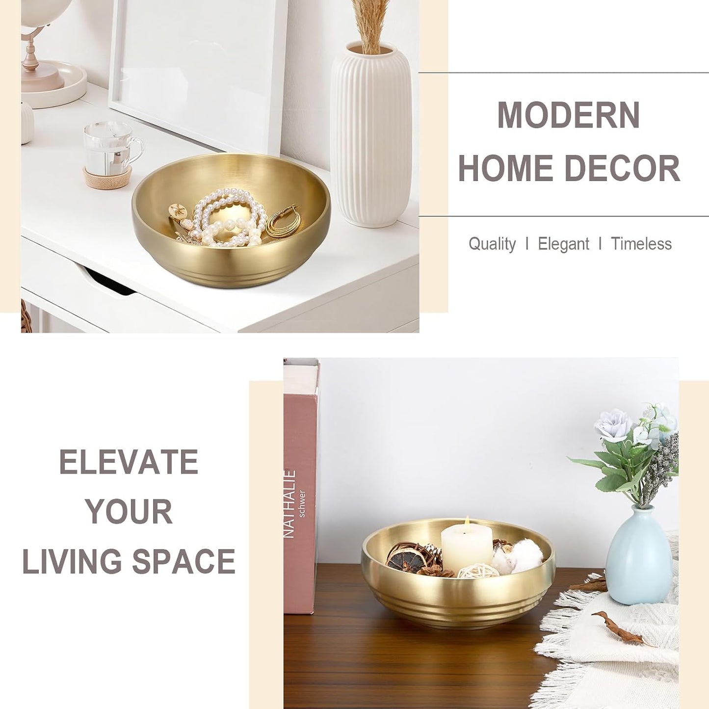 7.4" Stainless Steel Fruit Bowls / 7.5 x 7.5 x 2.6 / Gold