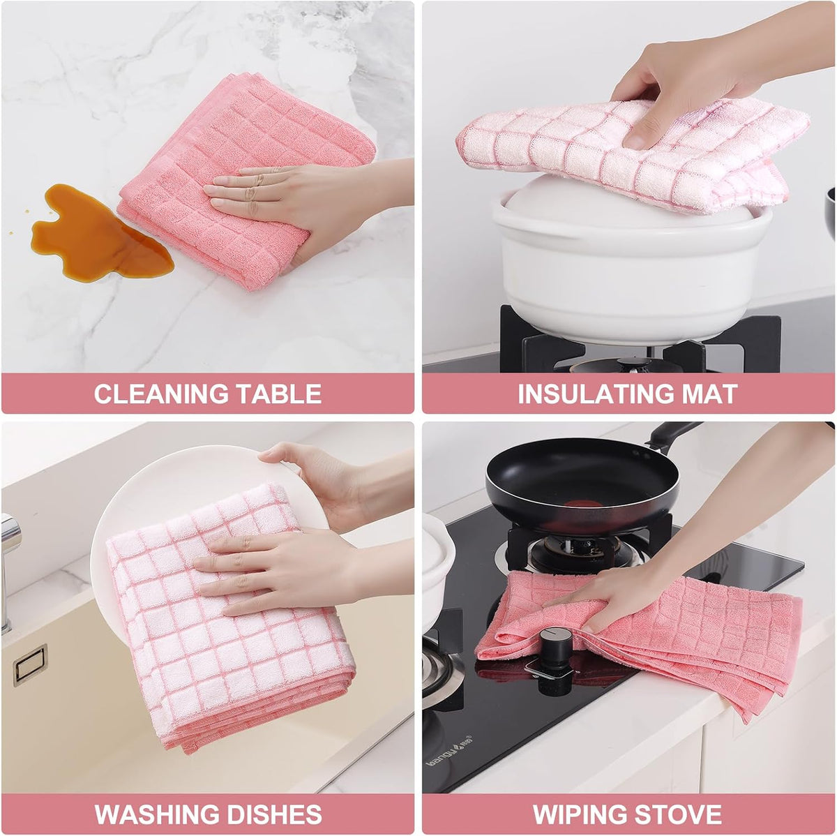 Homaxy Large Premium Cotton Kitchen Towels 16"x 28", 12 Pack, Pink | Natural Ring Spun 390 GSM Dish Towels, Super