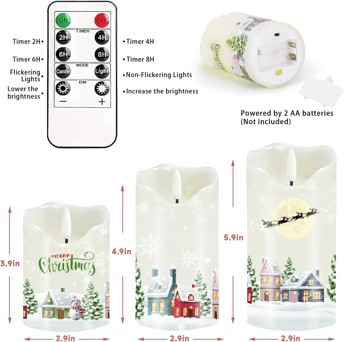 3PC Christmas Flameless Candles, Winter Cabin Candles with Remote & Timer | Flickering Real Wax Pillar Candles Battery