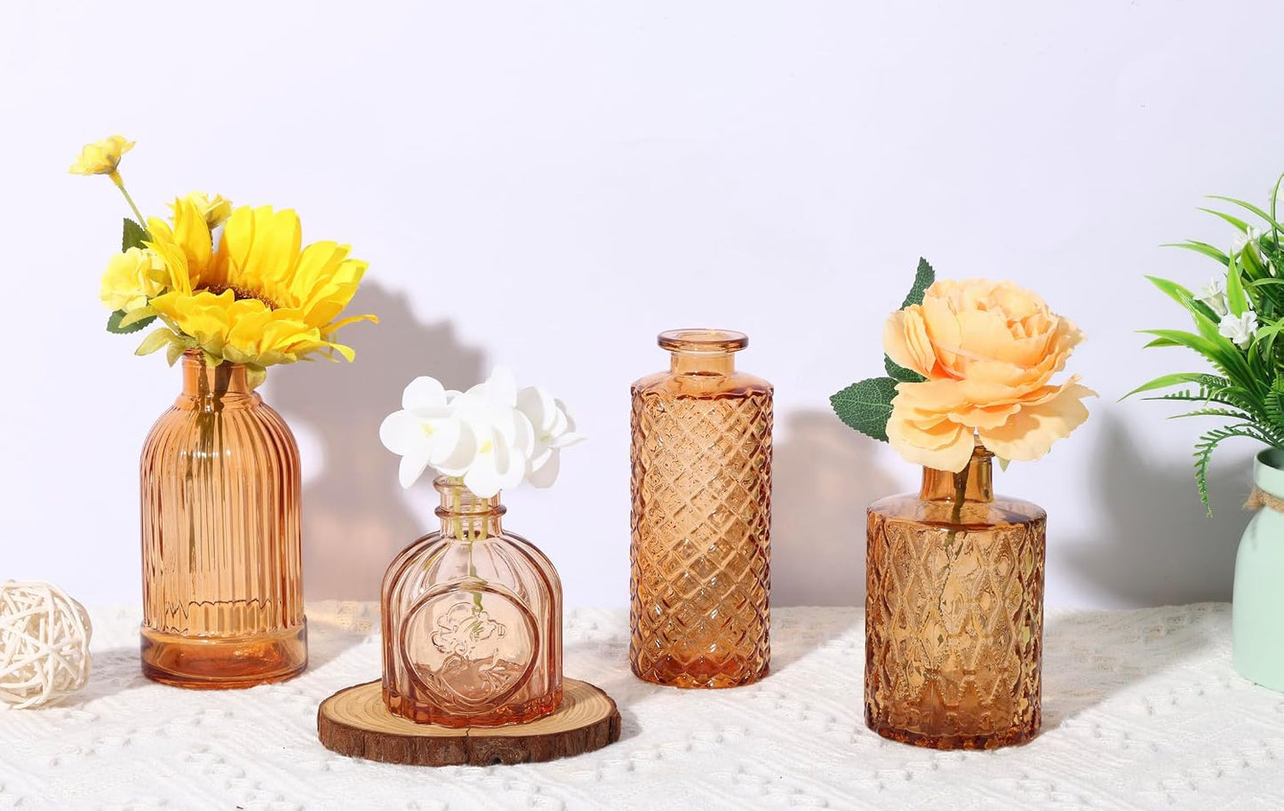 Glass Bud Vase Set / Amber / Gold / Set of 12