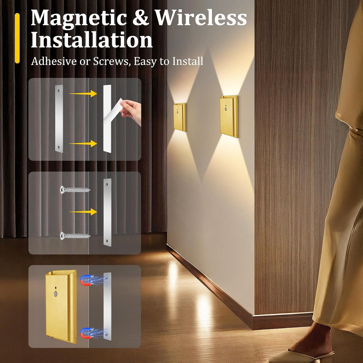 Eneru Motion Sensor Wall Sconce, Rechargeable Wireless Lights Indoor 4 Pack | 5000mAh Battery Powered, Remote 3CCT