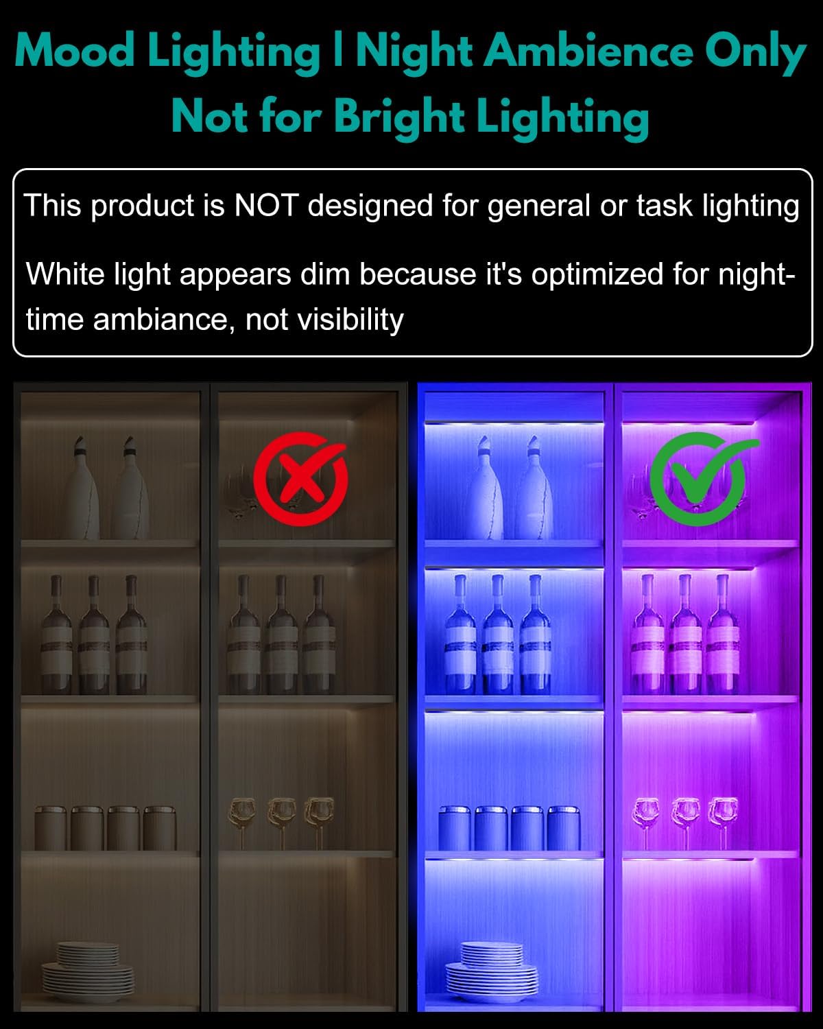 JUSJUBR RGB Shelf Lights, 4 PCS 12 Inch LED Light Bars for Night Ambient Lighting, Multiple Colors and Lighting Modes