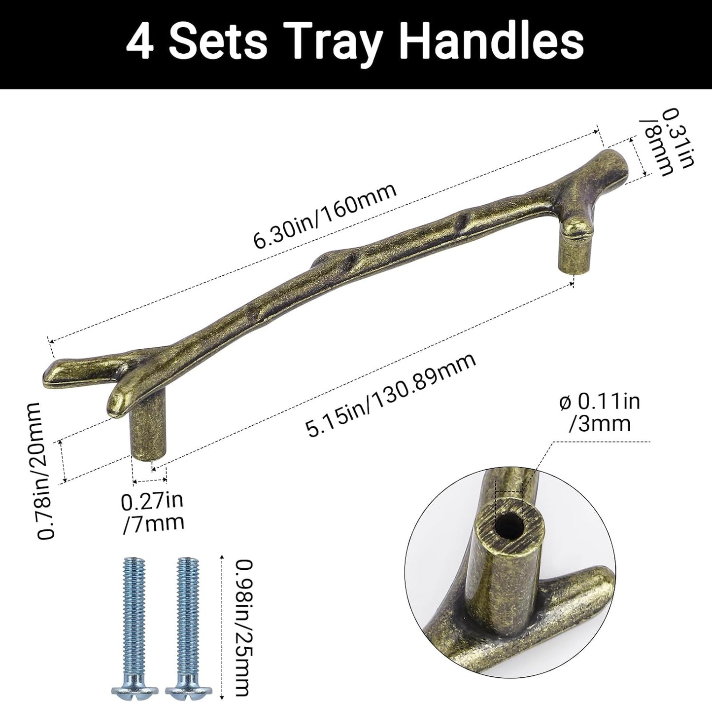 160mm Branches Shaped Metal Handles / Bronze / 160 Mm / Set of 4