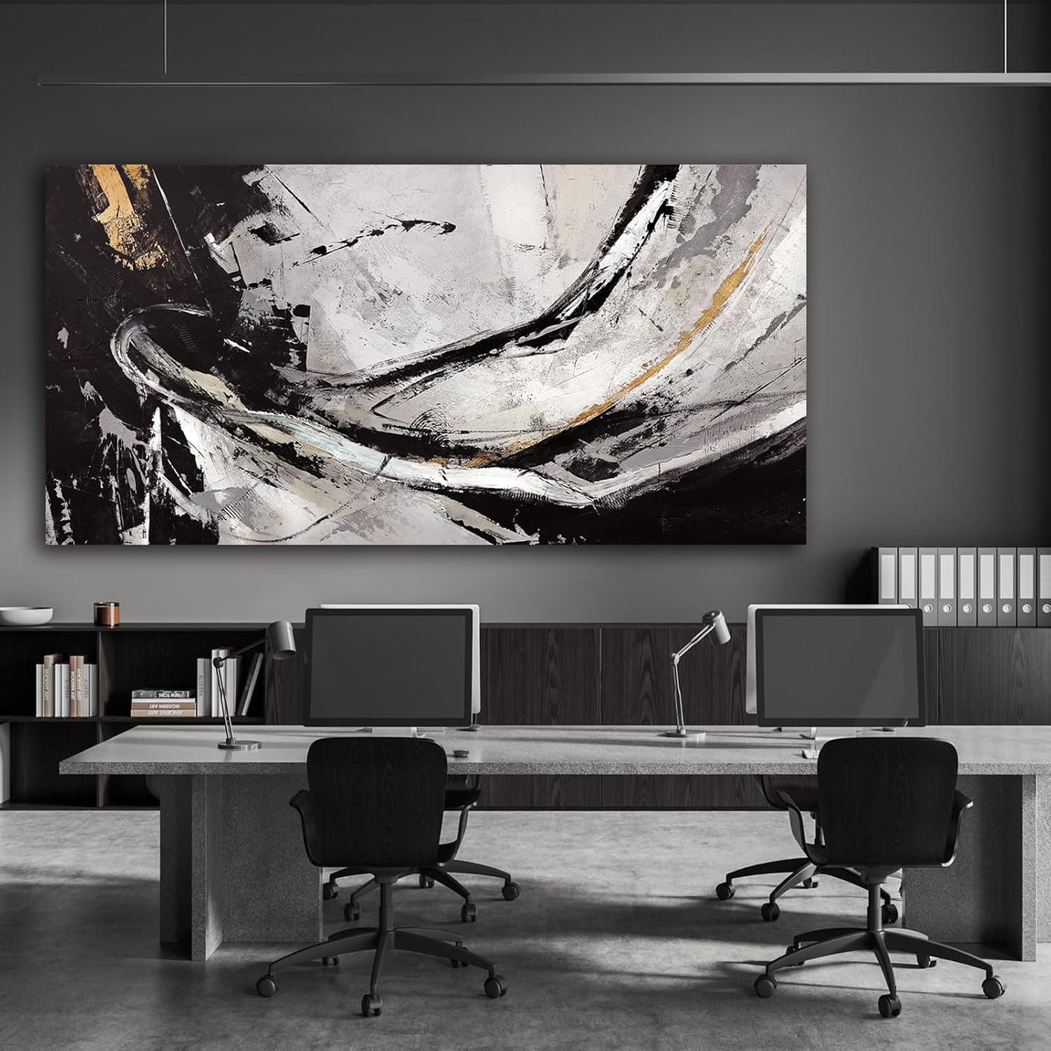 Abstract Canvas Wall Art Gold Decoration Art / 29 x 58 / Black