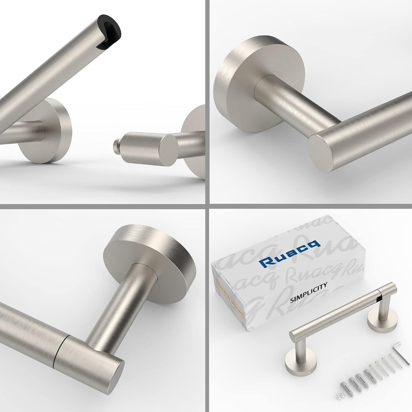 RUACQ Brushed Nickel Toilet Paper Holder Wall Mount for Bathroom | Dual-Post Pivoting Tissue Roll Holder with Round