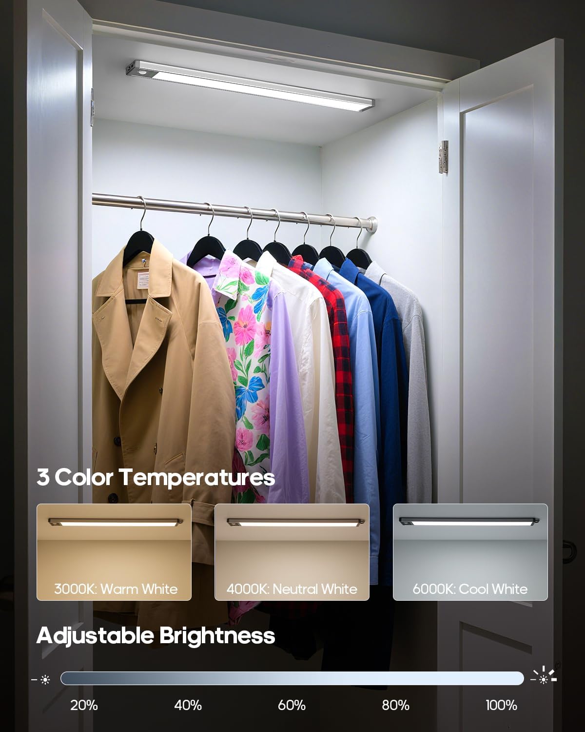 17.5inch Under Cabinet Lighting, 4500Mah Motion Sensor Light Indoor, 6 Pack | Rechargeable Battery Operated Under