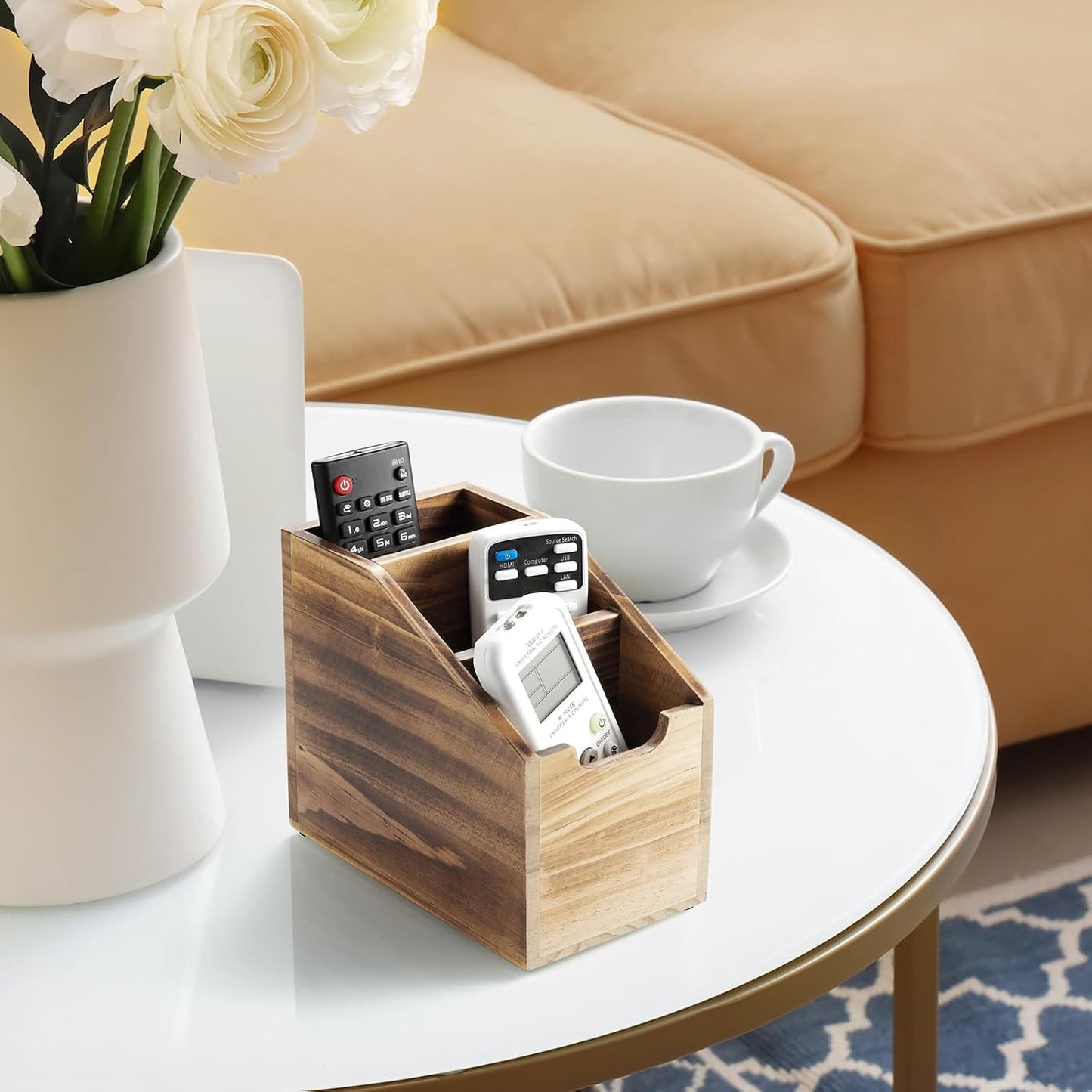 TV Remote Holder / Burnt Wood / 3 Slots