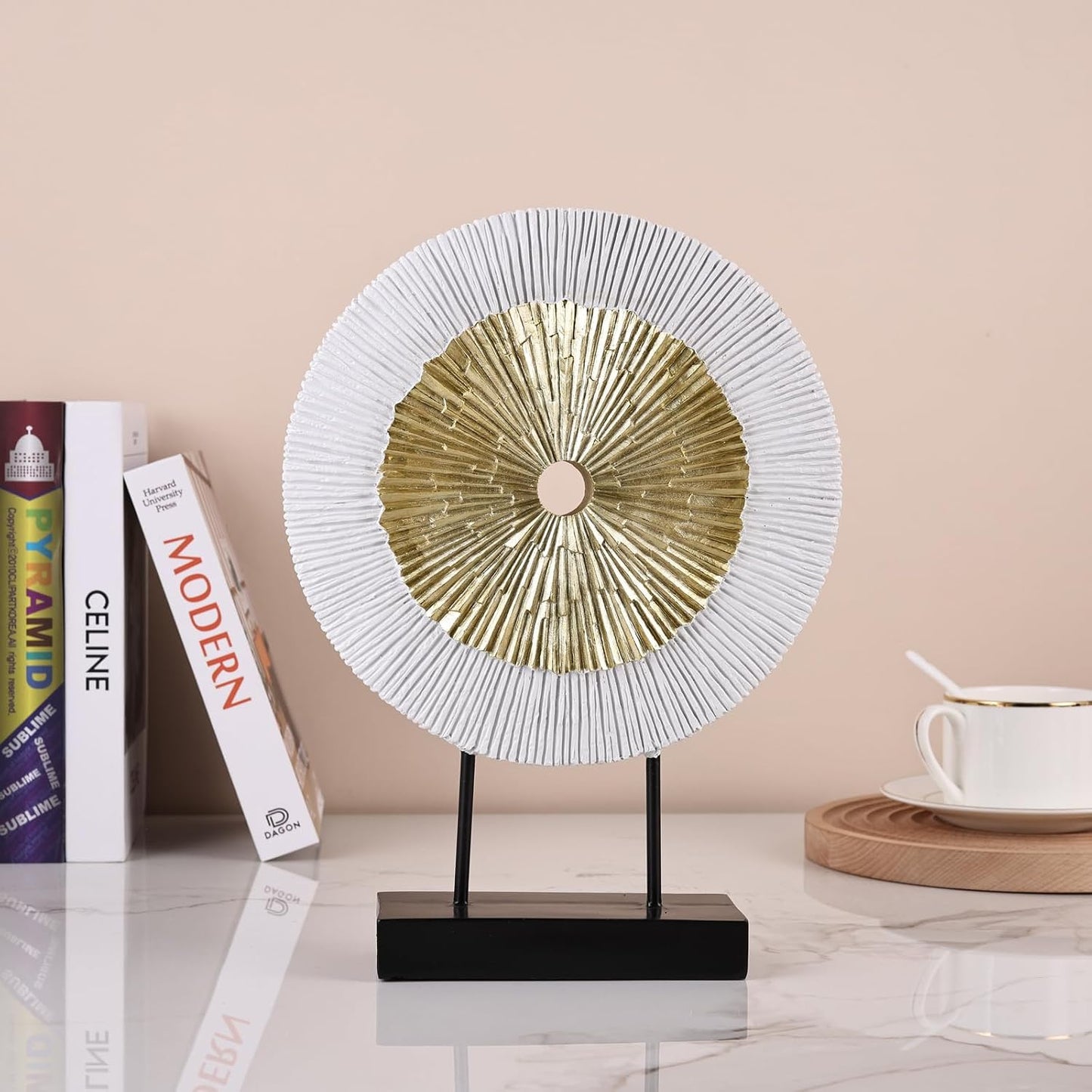 Wood Color Round Irregular line Statue / White Gold