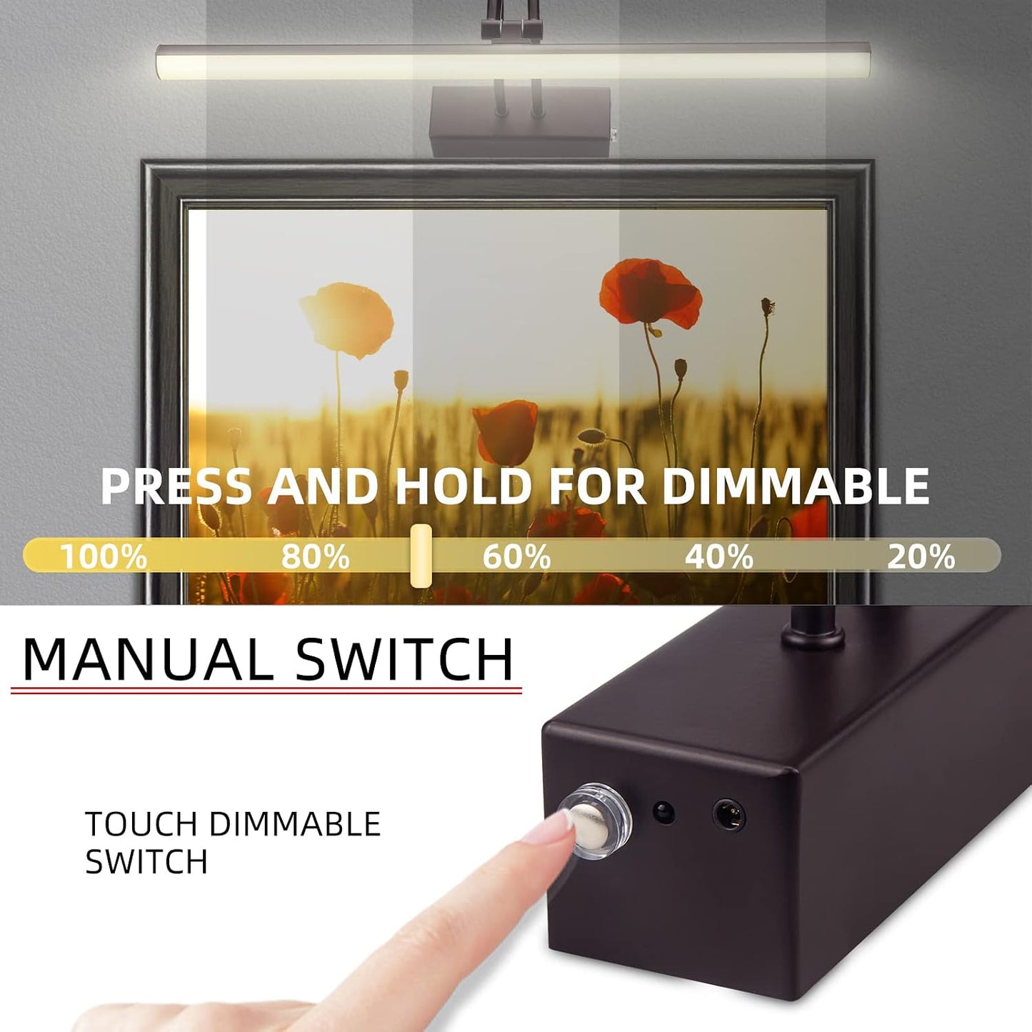 Picture Light for Wall,5000mAh Wireless Wall Light,16" Art Light,Bronze | Rechargeable Photo Lights,Remote Timer and