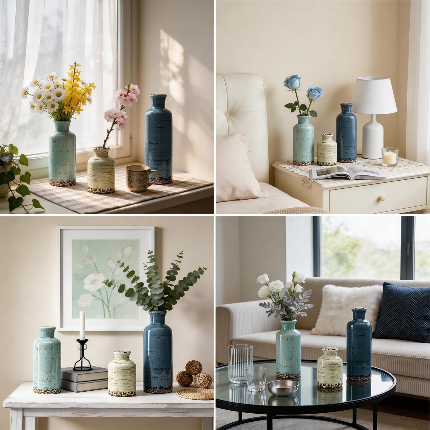 Rustic Farmhouse Vase / 105-pale Teal Wood / Set of 3