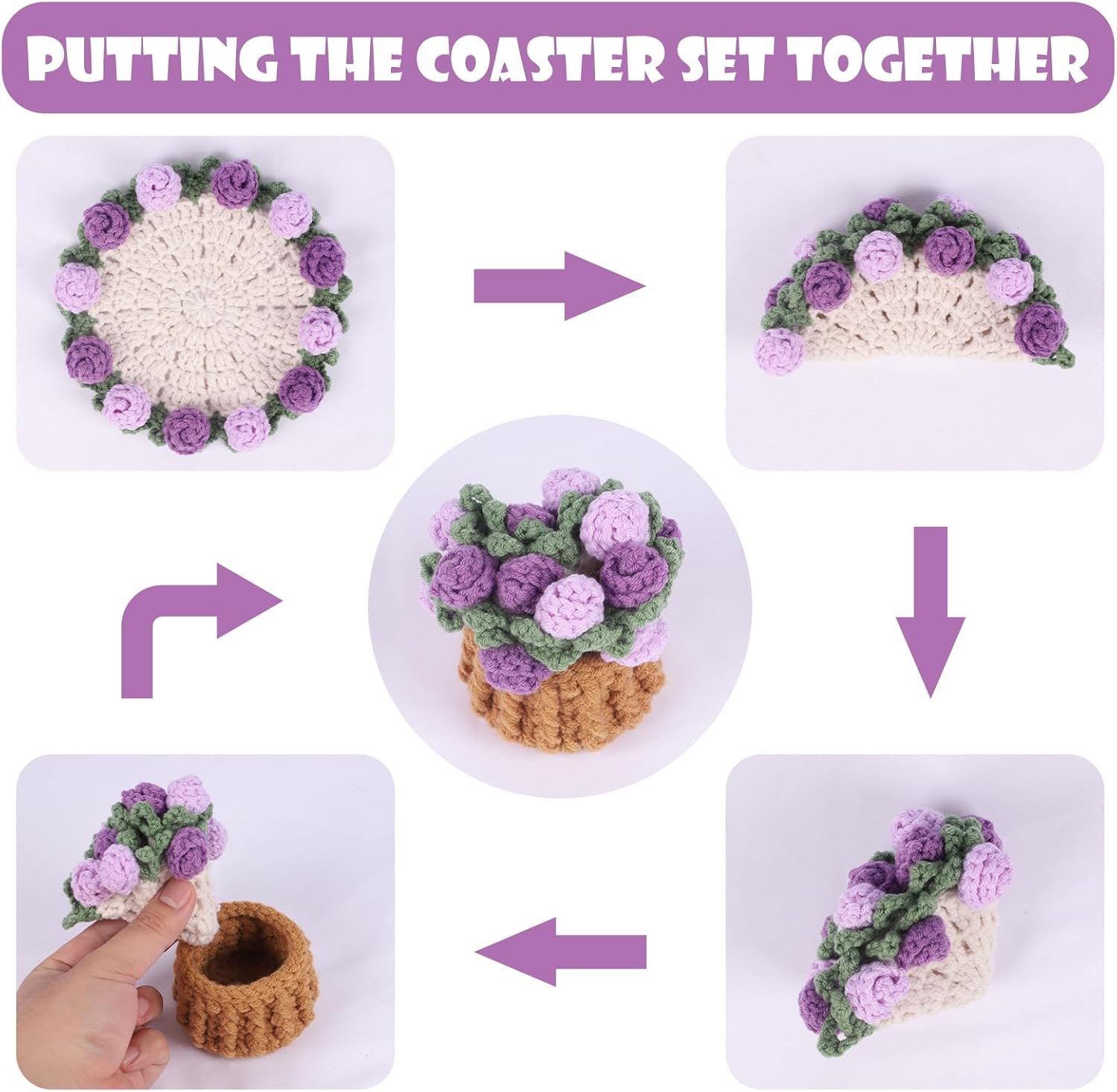 Mini Basket -Boho Floral Coasters / Purple