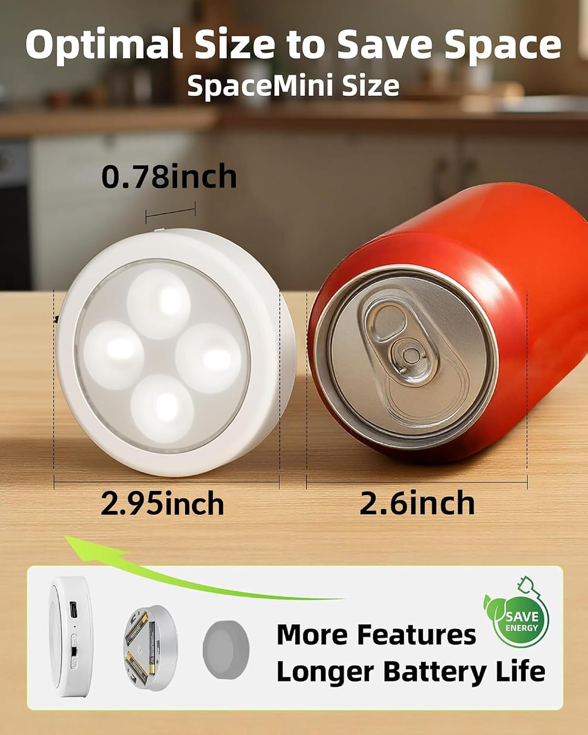 EZVALO LED Puck Lights, Rechargeable Stick On Tap Lights, Wireless Closet Light, 3 Color Temps, Under Cabinet Lights