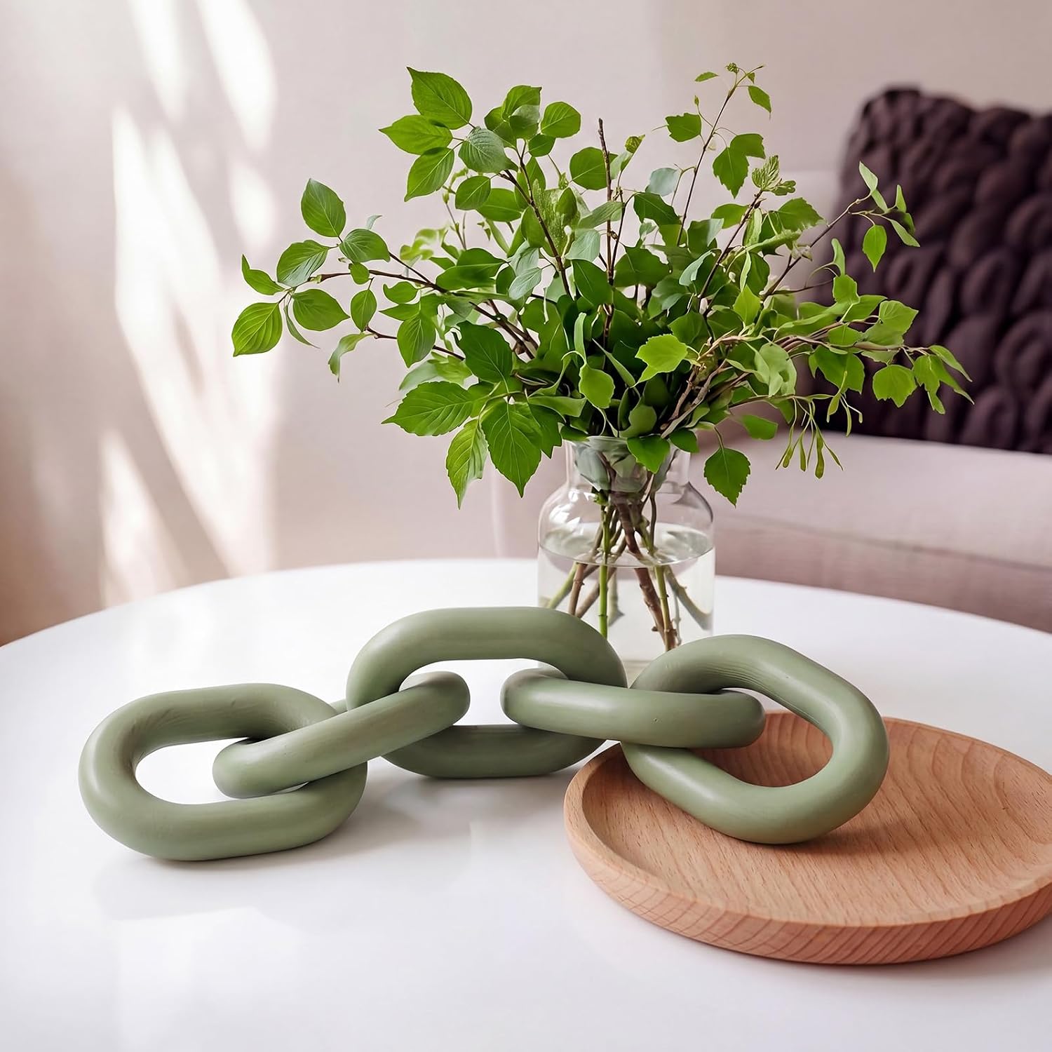Decorative Wood Chain Link Decor Rustic 5 Link Wooden Chain Ornament Farmhouse / Green / 13.78 Inch
