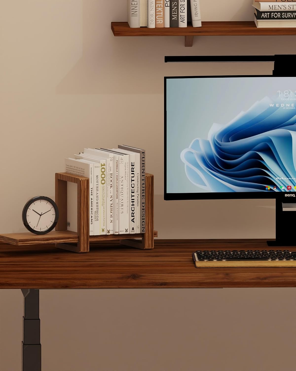 100% Solid Wood Adjustable Desktop Bookshelf, Retro Tabletop Bookshelf, Desk Shelf Holder for Living Room, Home