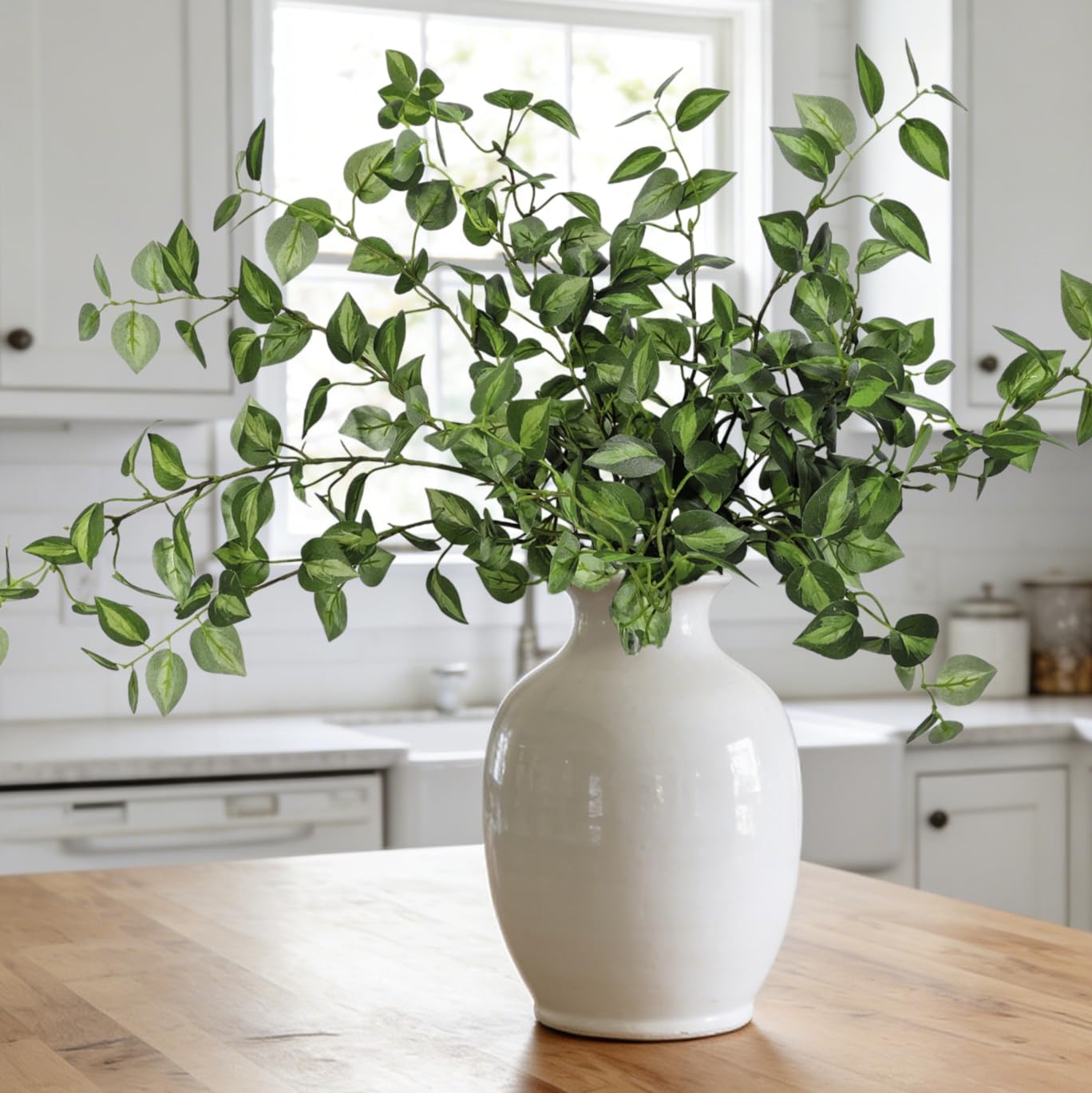 Long Artificial Stems Faux Greenery Stems for vase Faux Leaves Fake / Green / 32.7 Inch / Set of 6