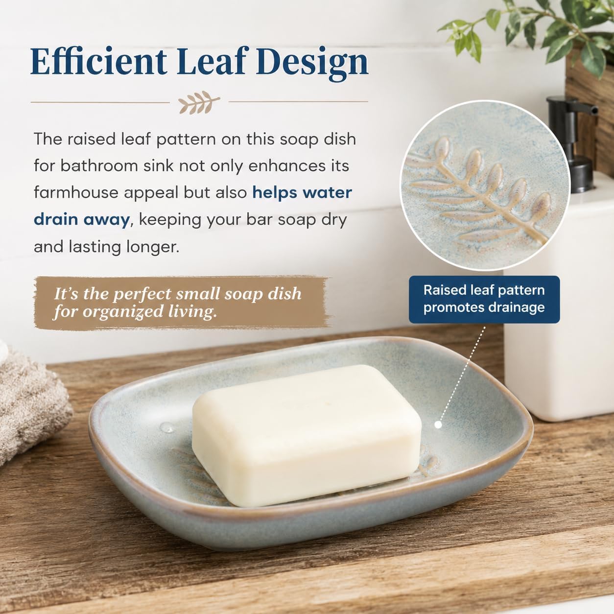Ceramic Soap Dish Soap Holder / Grey / Leaf Design