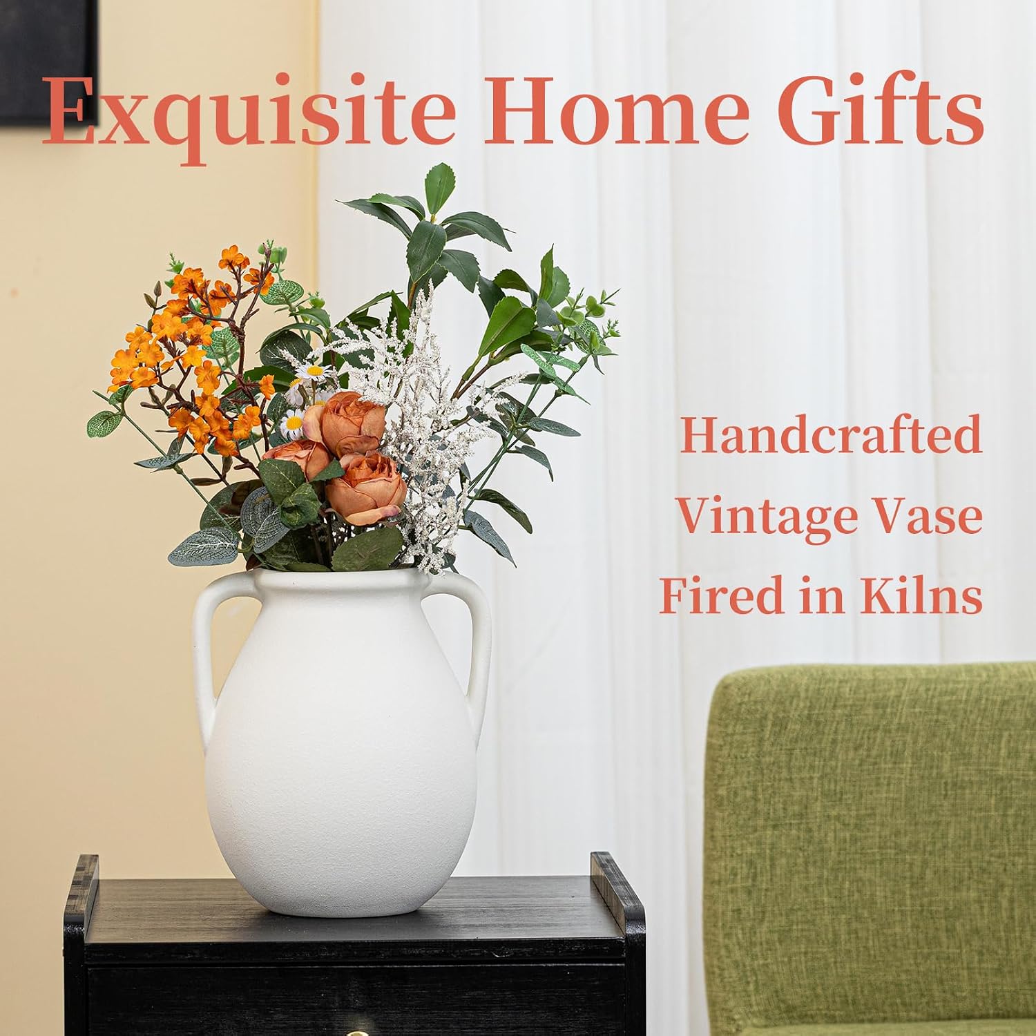 Rustic Ceramic Flower Vase / Double-handle Rustic Vase