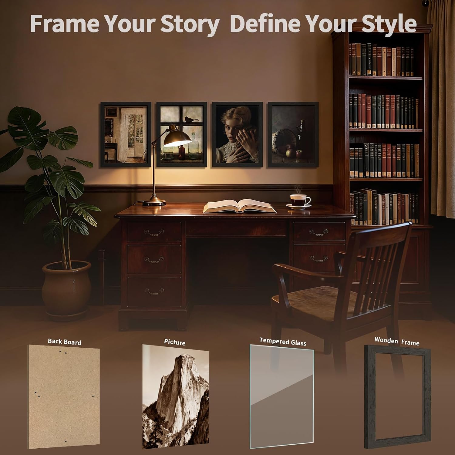 12x16 Picture Frame 4 Pack, Black Solid Wood, Gallery Wall Hanging | Thick & Wide Border, HD Tempered Glass, Vertical