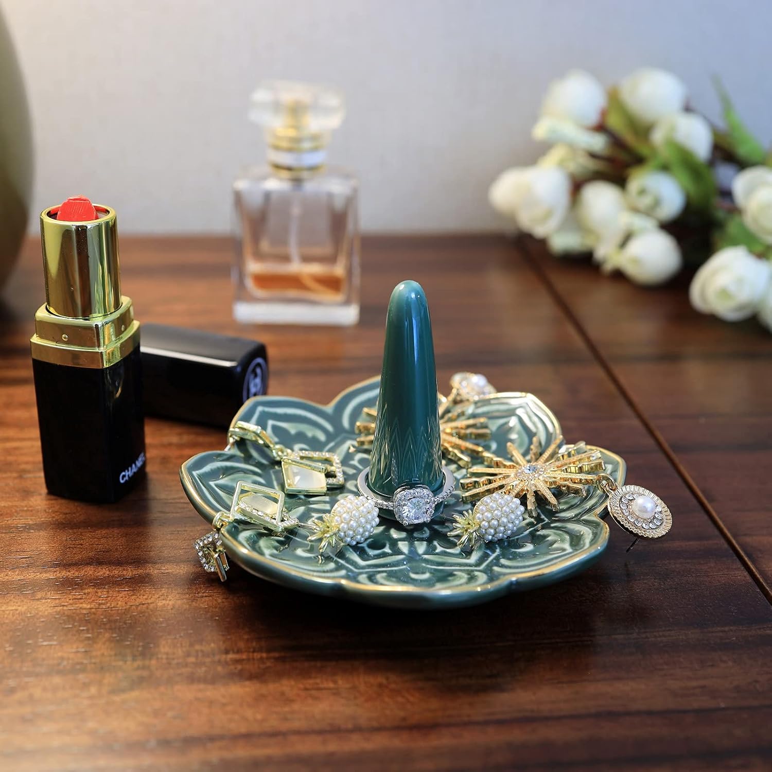 Ceramic Mandala Ring Holder Decorative Jewelry Holder/Trinket Tray Engagement Christmas / Green