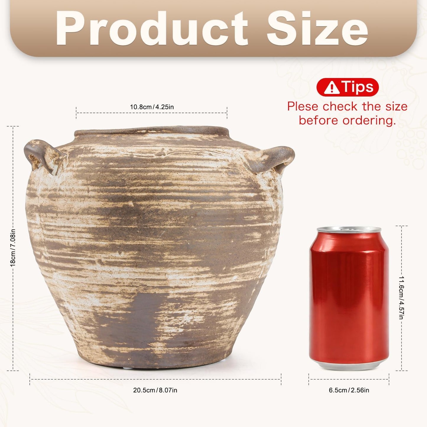 Large Ceramic Vase Rustic Farmhouse Vase / 7 Inch-retro / 7 Inch