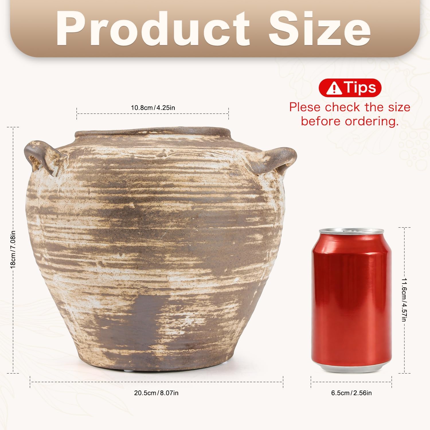 Large Ceramic Vase Rustic Farmhouse Vase / 7 Inch-retro / 7 Inch