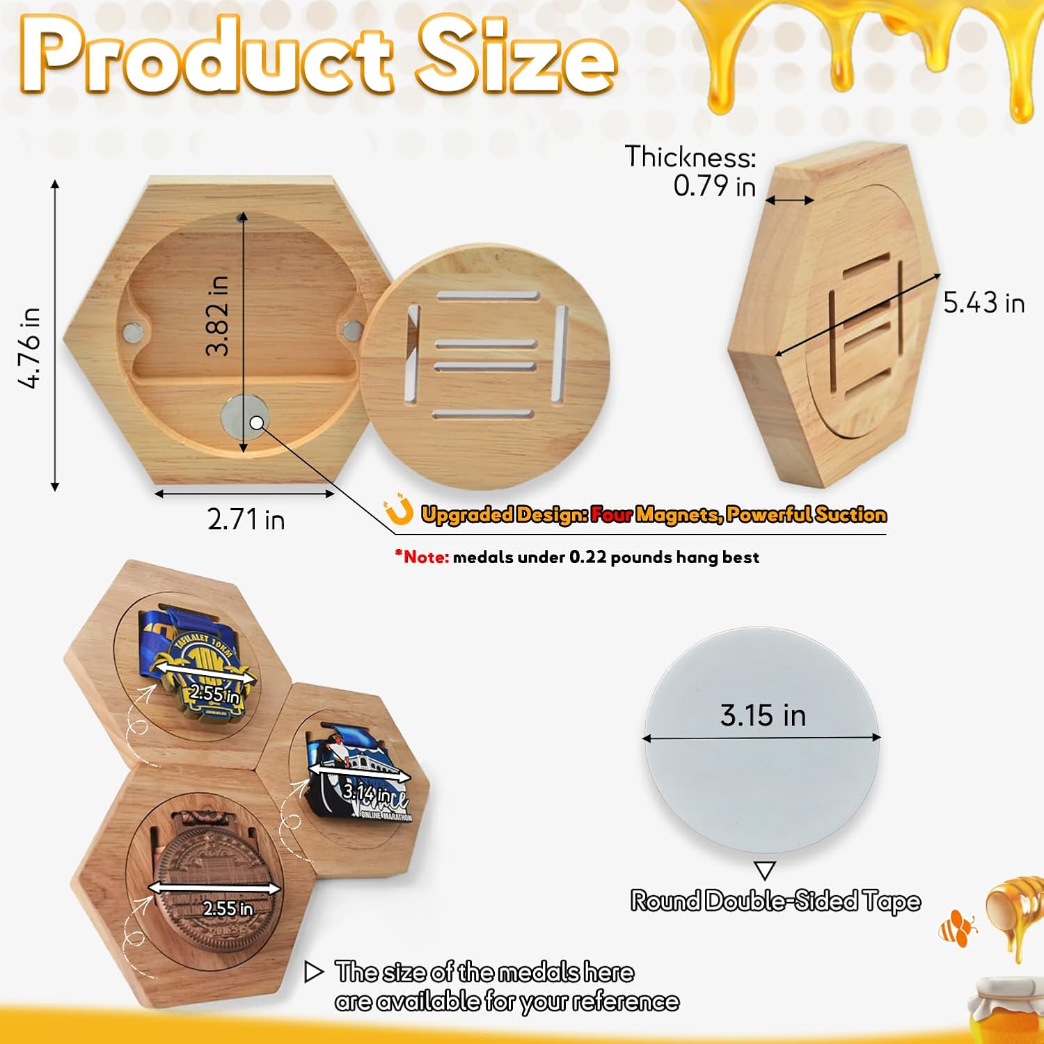 Fashion Medal Holders Display Stand Wall Rack | Honeycomb Wooden Medal Stand, Hexagon Free Stand, For Basketball