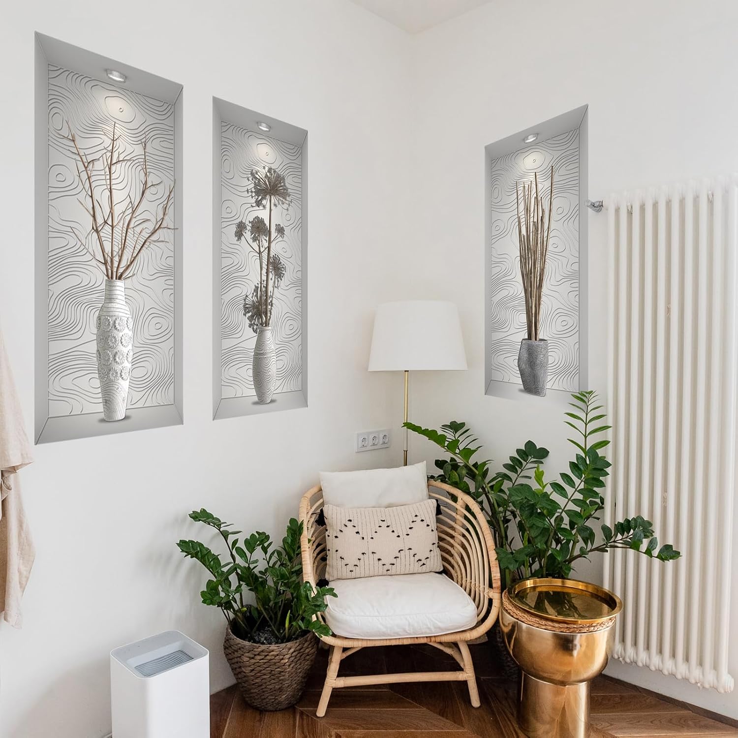 3D Vase Art Wall Stickers Self-Adhesive Potted Wall Decals / Grey Branch
