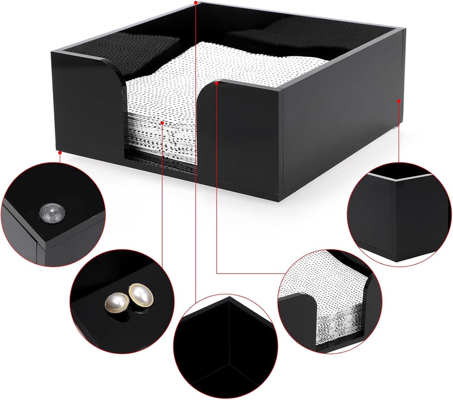 Square Acrylic Napkin Holder / Cocktail / Black