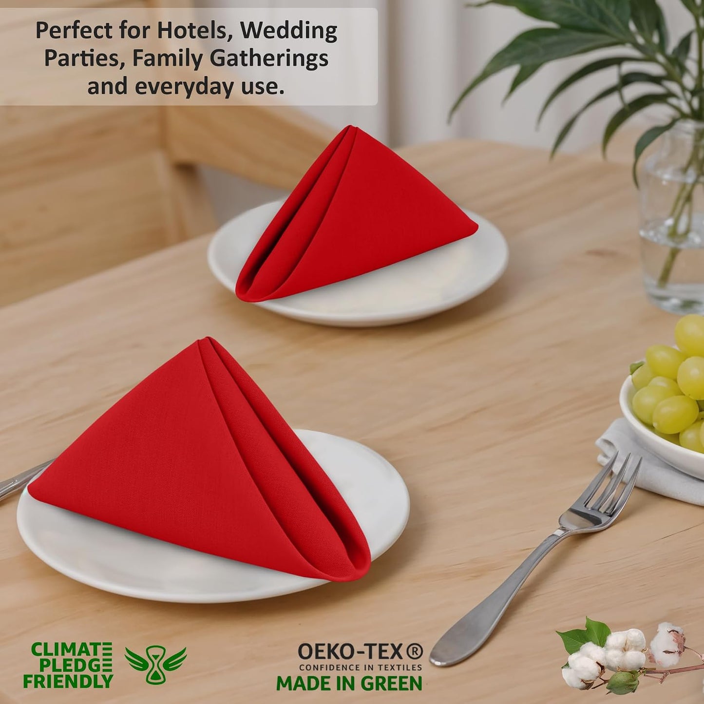 Ruvanti Cloth Napkins Set of 12, 100% Cotton 18”x18” - Flame Scarlet | Washable, Soft, Durable & Absorbent Everyday