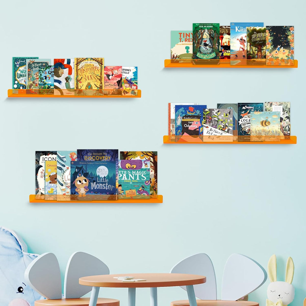 Dezzer 6 Pack Acrylic Shelves for Wall, 15" Acrylic Floating Shelves for Bathroom Bedroom, Invisible Bookshelf Wall