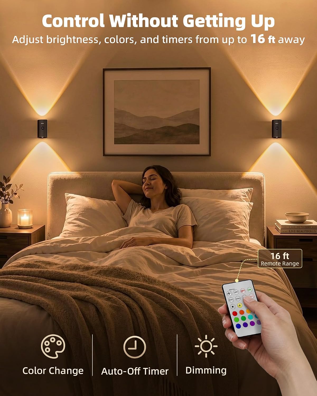 EZVALO Motion Sensor Wall Lights, Rechargeable Wall Sconce Battery Operated with Remote, 3 Color Temps & 12 RGB