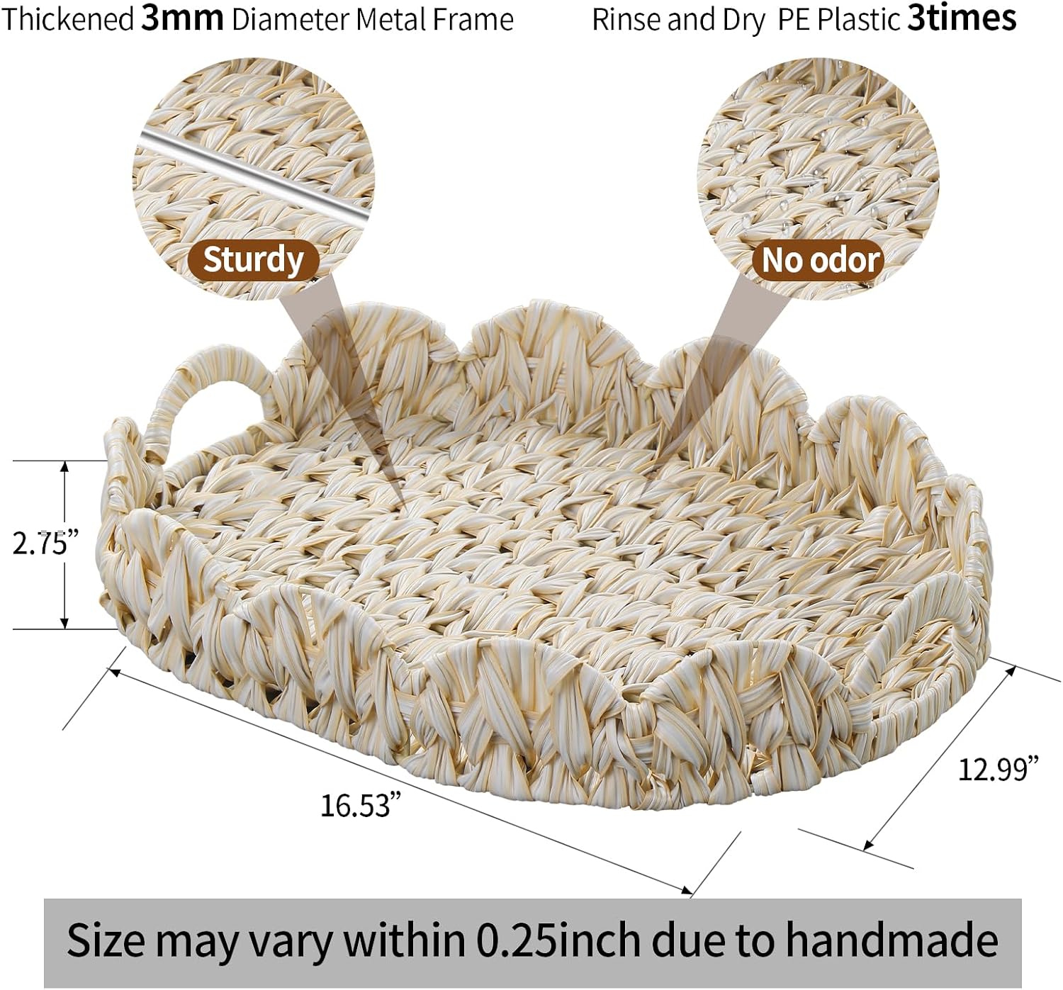 Round Wicker Tray / Milky White / 16.5 Inch