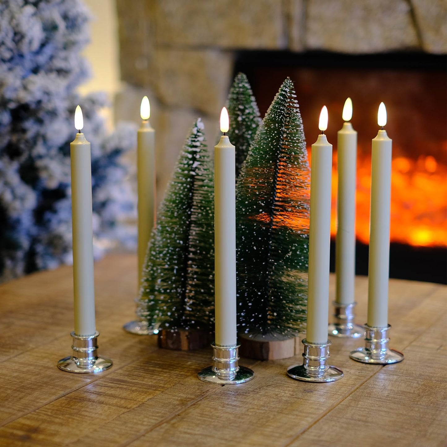 6 Pack LED Windows Candles with 12 AA Batteries(Include,Run More Than 400 Hours) + 6 Silver Removable Candlesticks + 6