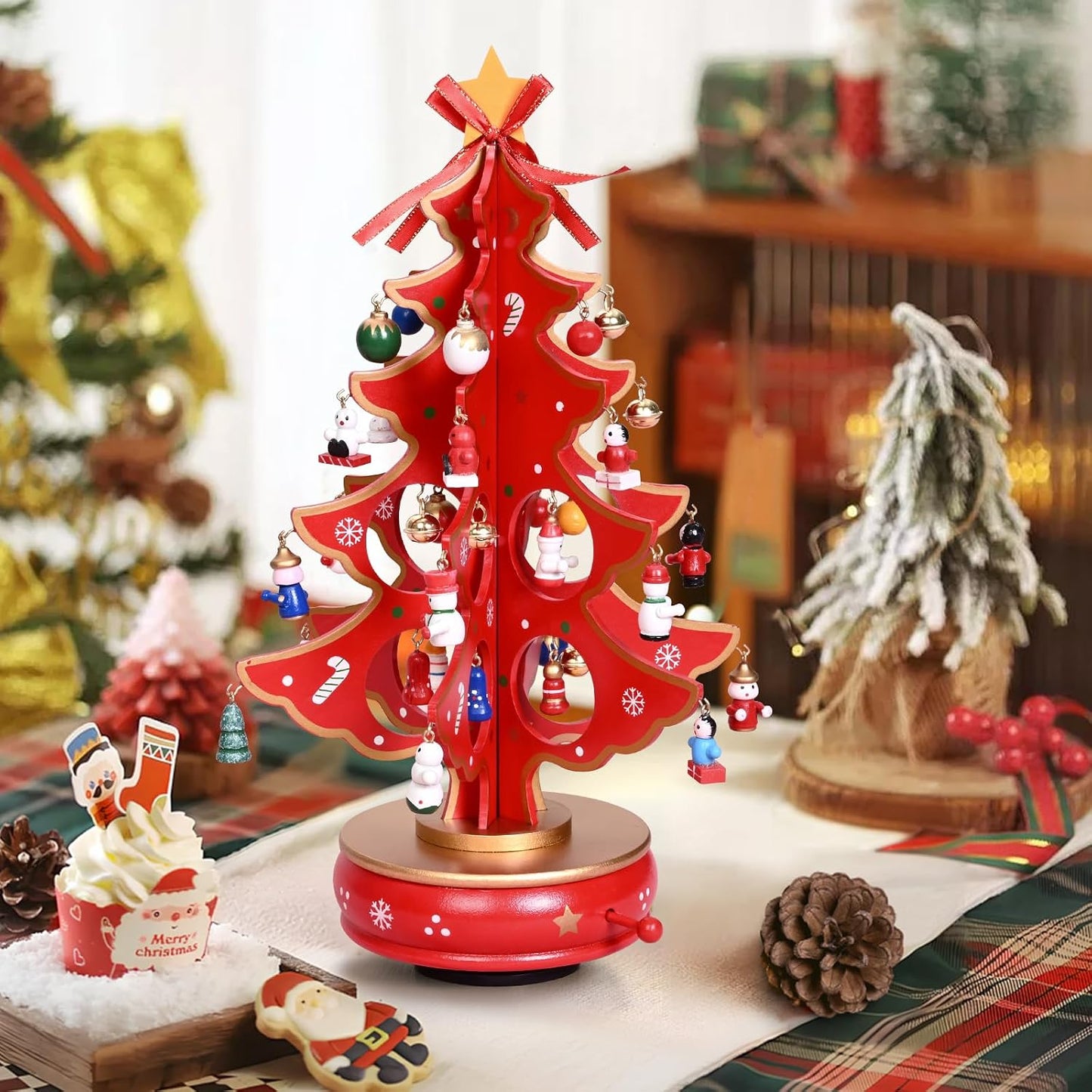 Uspring Christmas 24 Days Countdown Advent Calendar 2025, Musical Wooden Christmas Tree with Classic Music Box and 36