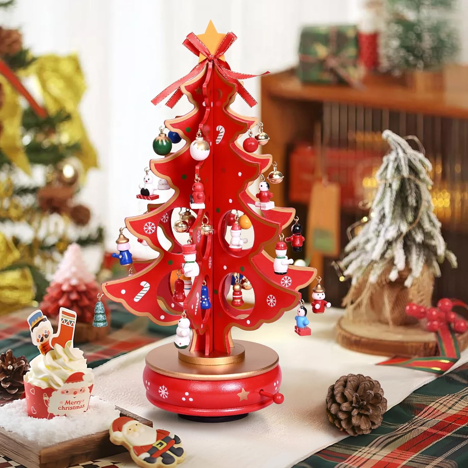 Uspring Christmas 24 Days Countdown Advent Calendar 2025, Musical Wooden Christmas Tree with Classic Music Box and 36