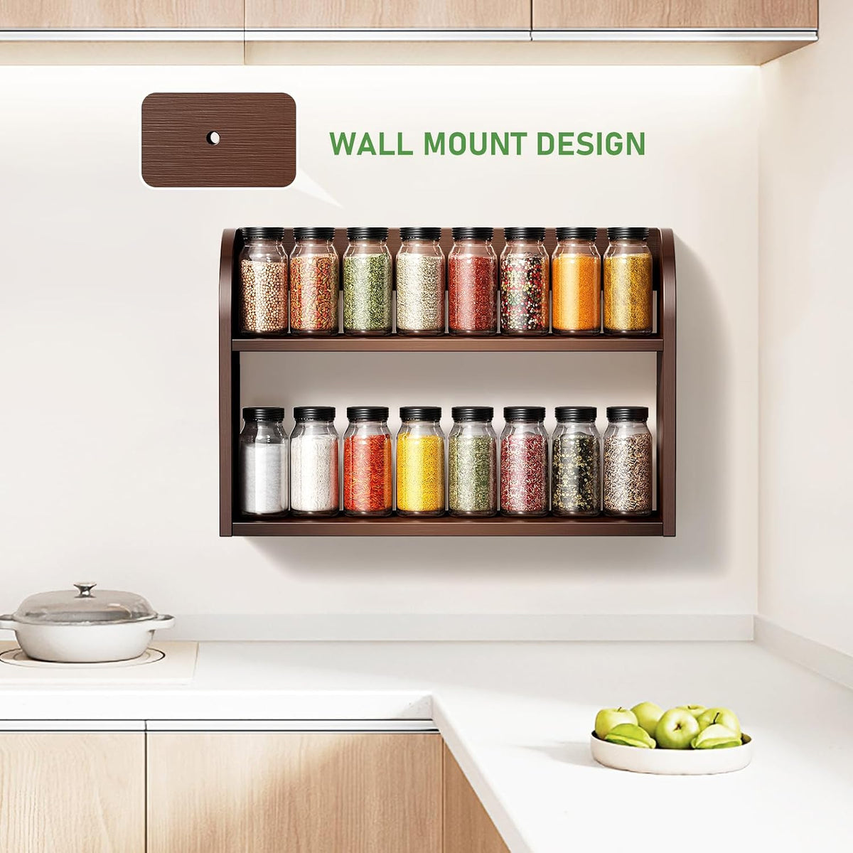 ROMGUAR CRAFT 2 Tier Bamboo Spice Rack, Countertop or Wall Mounting Wood Spice Jars Organizer Shelf for Kitche, Pantry