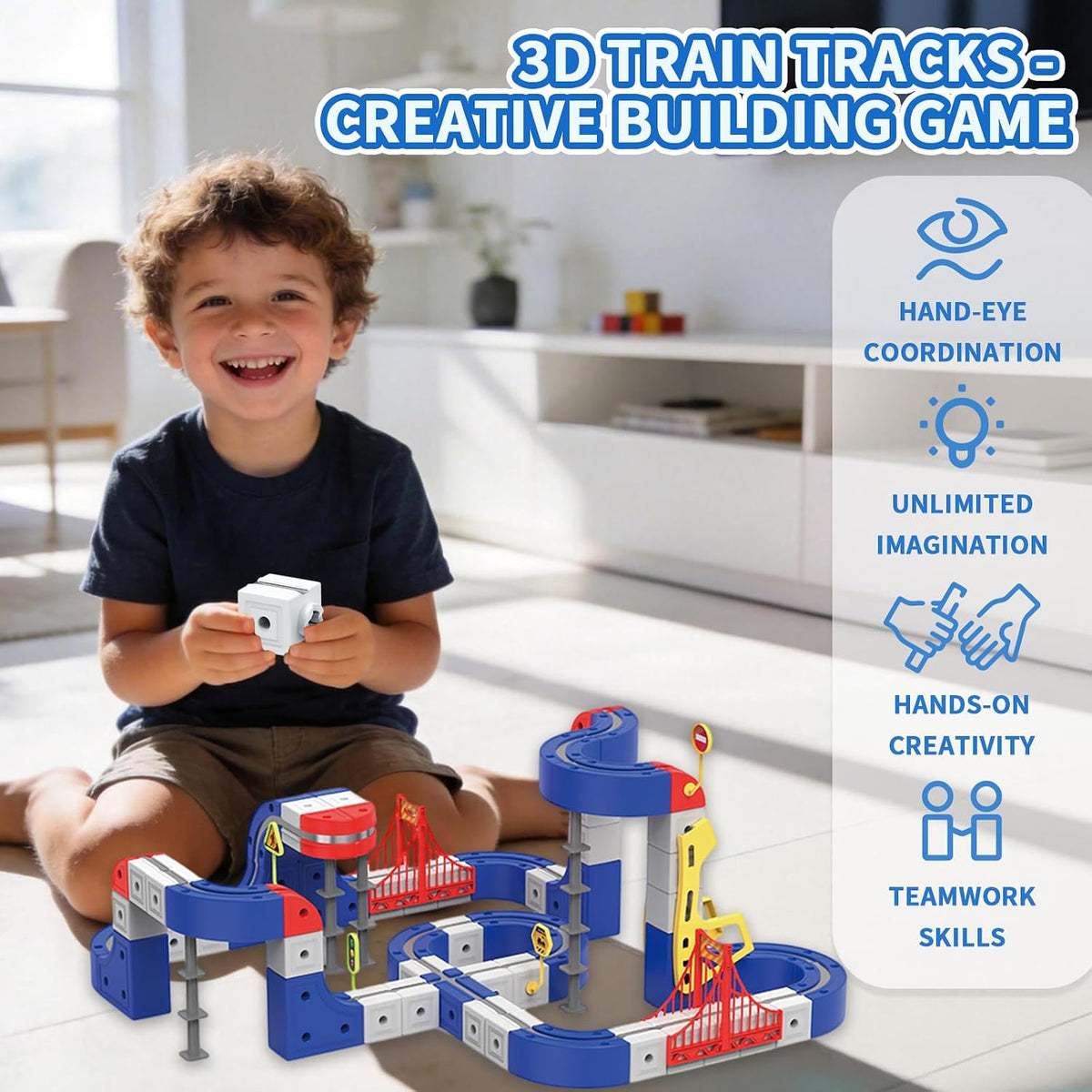 Electric Train Set 3D Track for Kids 3-8 Years Old, 115 Pcs Building Toy Train Track 3D Anti-Gravity Flexible Race