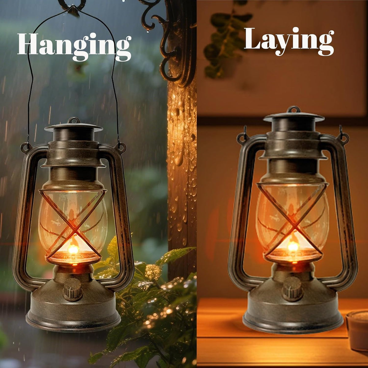 2 Pack LED Vintage Lantern Battery Powered Lanterns with Flame Wick Waterproof Camping Lamp Vintage LED Flame Lamp