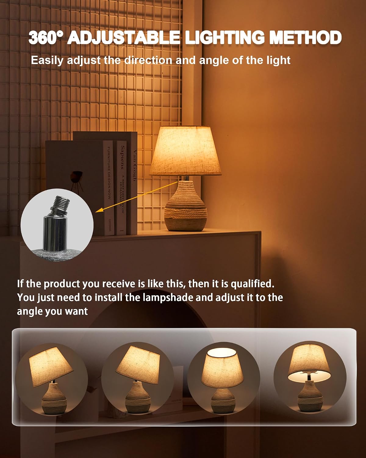 UMEXUS 10" Small Ceramic Cordless Table Lamp, Rechargeable Battery, Coastal | Timer, Dimmer, Linen Shade, Remote